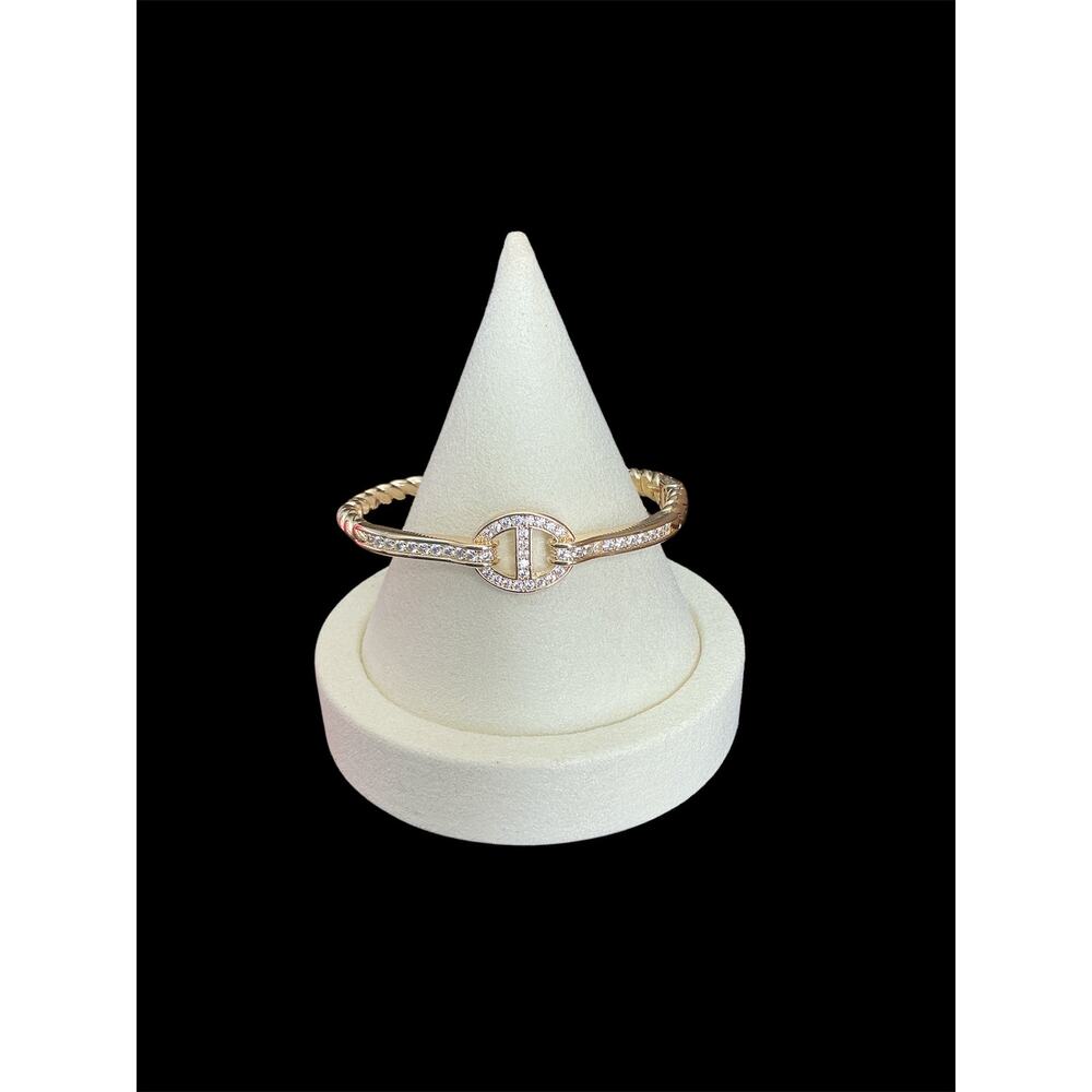 Gold Bangle Bracelet with Clear Crystals